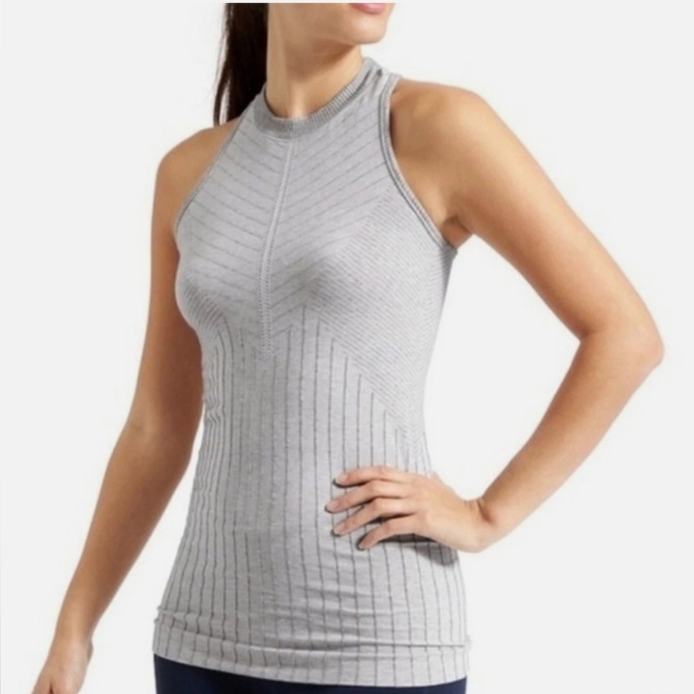 Athleta Women's Gray Sojourn Seamless Racerback High Neck Ribbed Tank Top Small - Picture 3 of 9